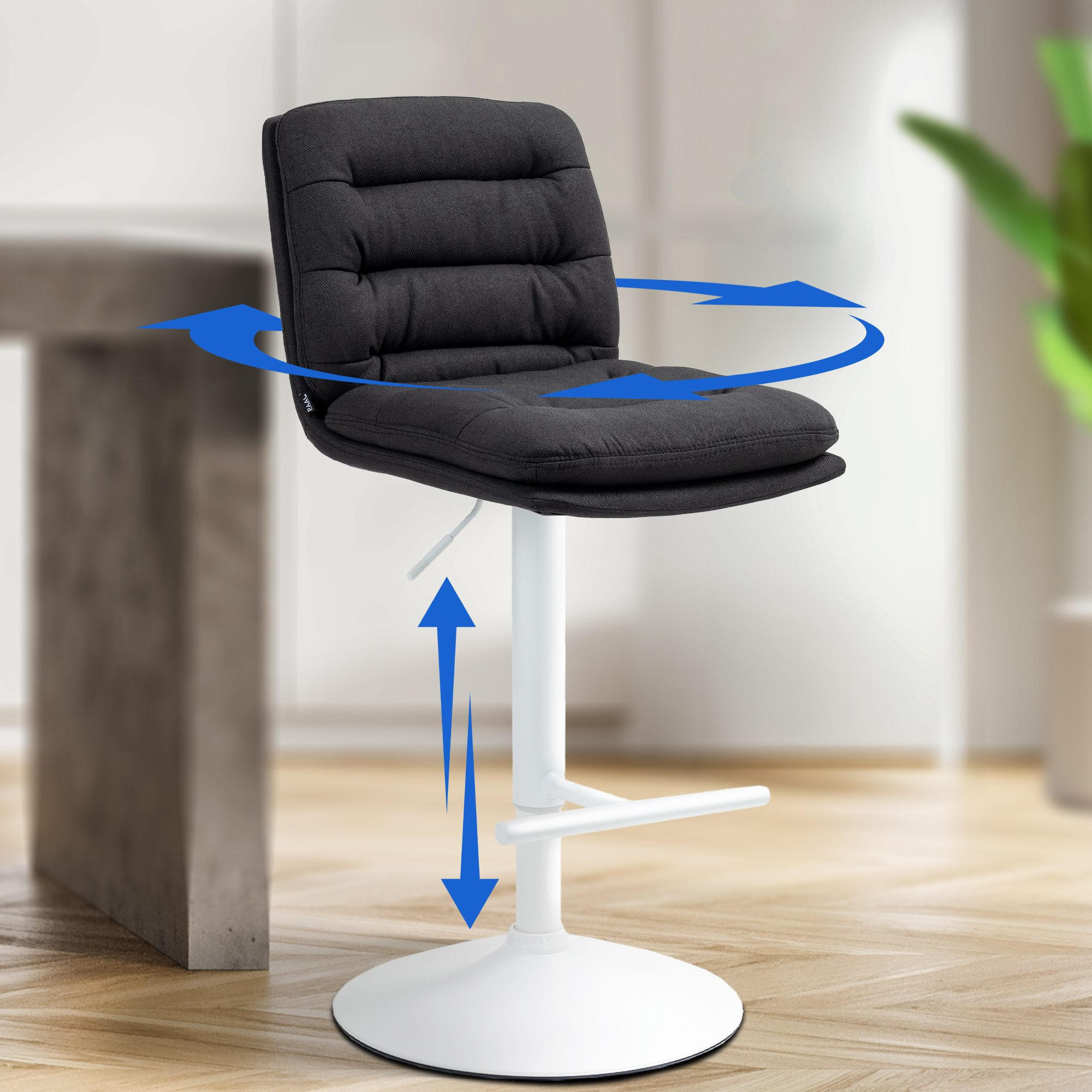 BARHOCKER Stoff schwarz - Schwarz/Weiß, Textil/Metall (42/94/56cm) - CLP