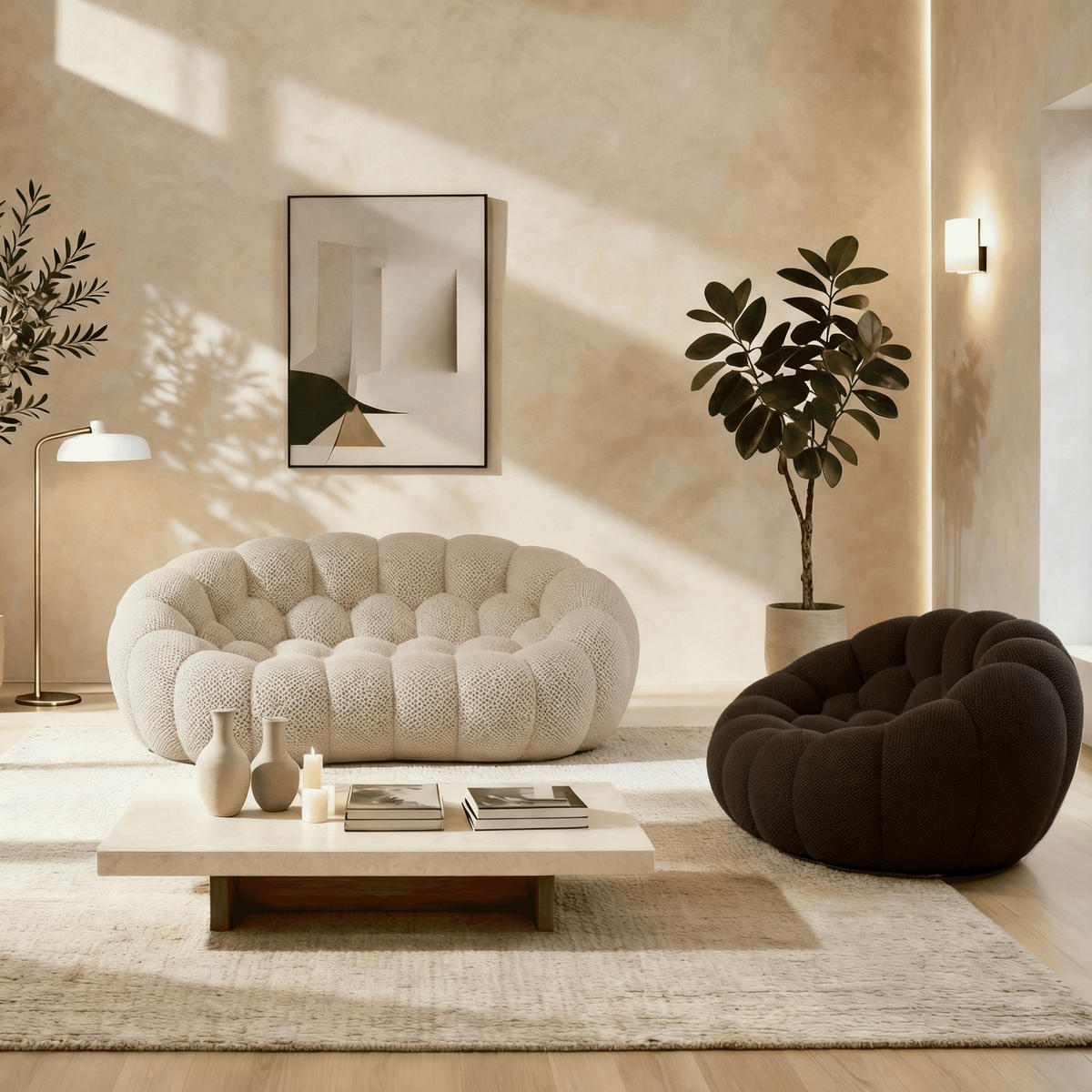 SITZGARNITUR Cocoon Sofa und Sessel Sand und Schokolade - Sandfarben/Braun, Textil (190/75/113cm) - COCO Living