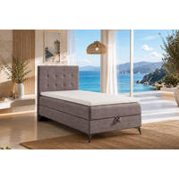 BOXBETT K15 Single SLIM mit Bettkasten & Bonell-Federkern inkl. Topper - Taupe, Holz/Textil (200/90cm) - Best For Home
