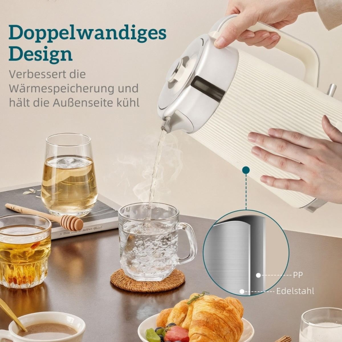 WASSERKOCHER-TOASTER Set UND Cremeweiß 21,2/15,5/25,5 cm - Creme, Kunststoff (15.5/25.5/21.2cm) - Rolipo