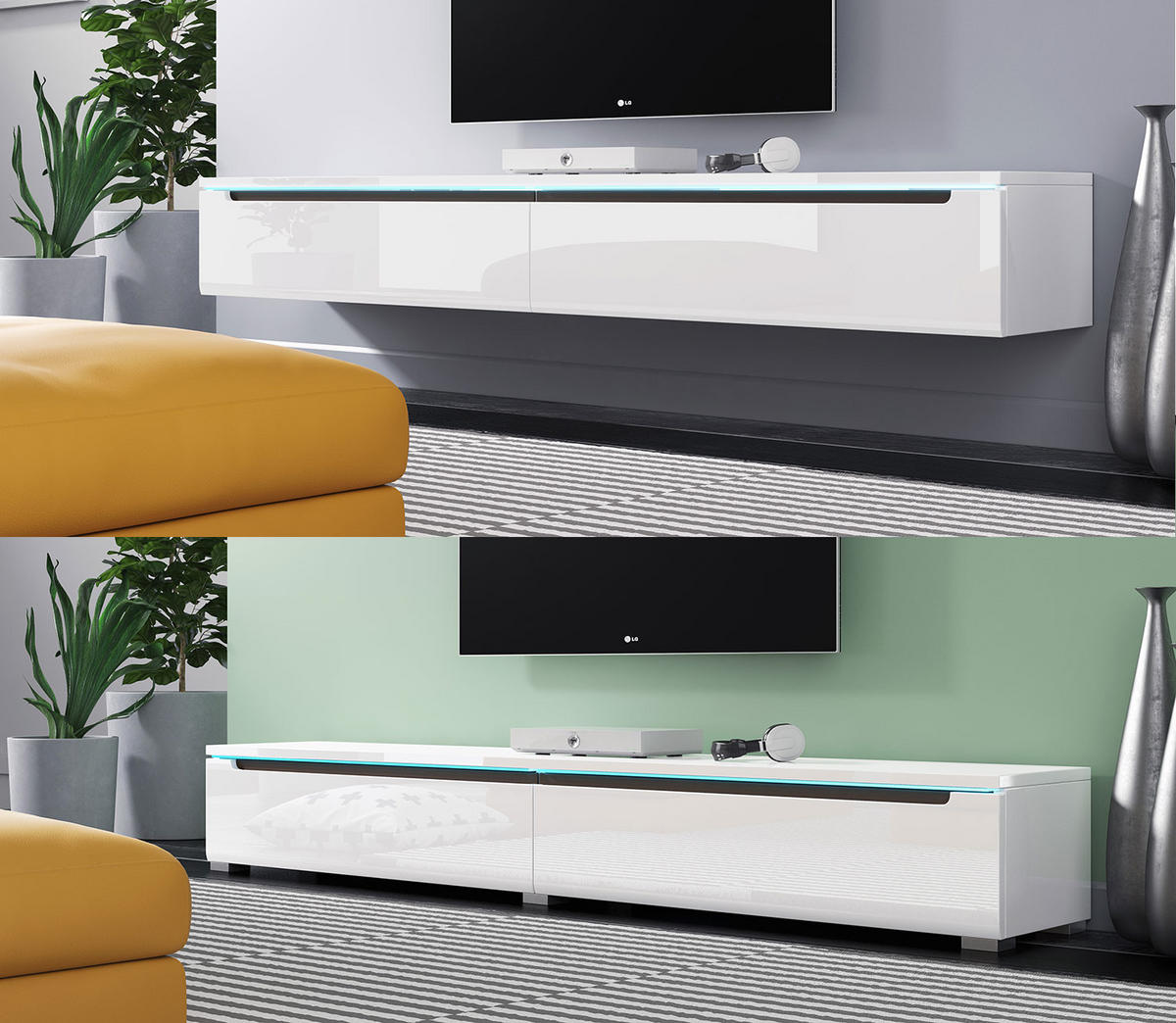 LOWBOARD Duna weiß / weiß Hochglanz 180 / 33 / 26cm - Weiß, Holz/Holzwerkstoff (180/26/33cm) - Feldmann-Wohnen