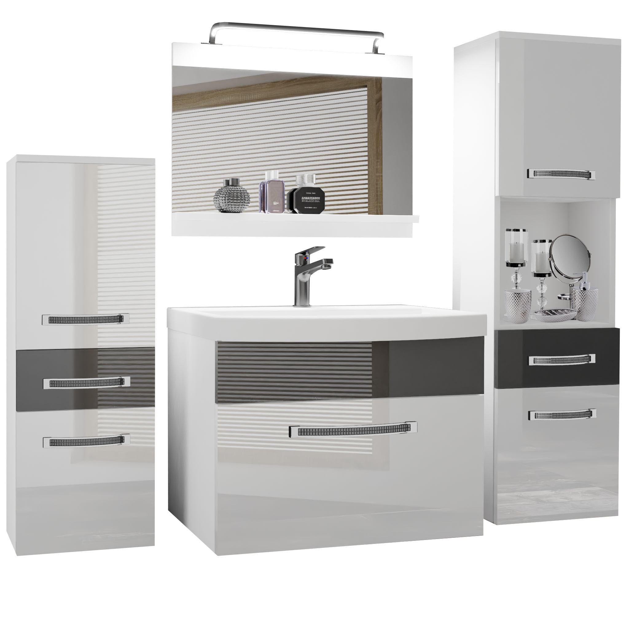 BADMÖBEL Badezimmer Weiß Silber Glänzend - Silberfarben/Weiß, Holz (140/113/40cm) - B BELINI GROUP