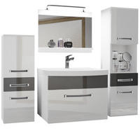 BADMÖBEL Badezimmer Weiß Silber Glänzend - Silberfarben/Weiß, Holz (140/113/40cm) - B BELINI GROUP