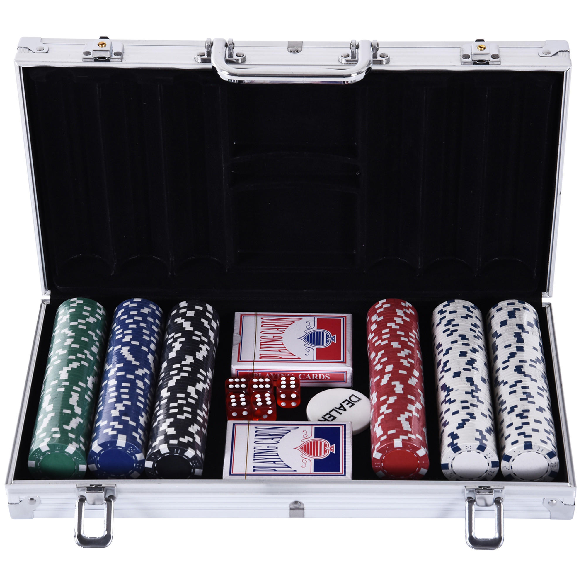 POKERKOFFER Pokerset 300 Pokerchips 5 Farben 2xKartenspiel 5xWürfel 1xAlukoffer - Multicolor, Kunststoff (20.5/38cm) - HOMCOM