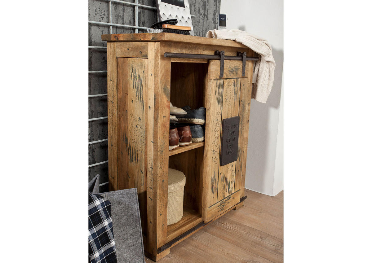 KOMMODE Mango 75x36x90 natur lackiert Eisen RAILWAY #153 - Naturfarben, Holz (75/90/36cm) - Massivmoebel24