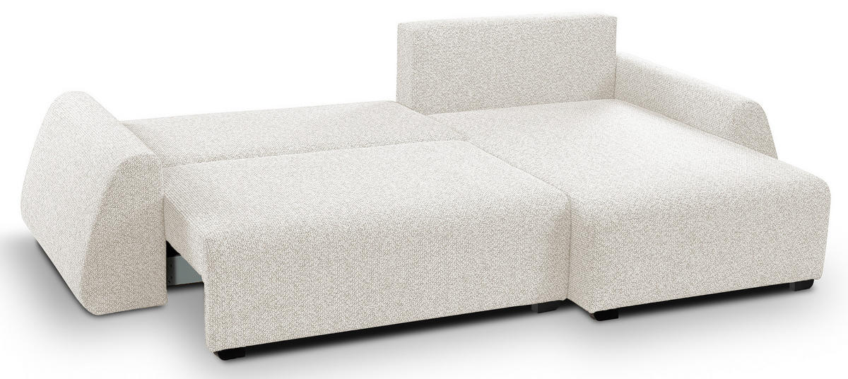 ECKSOFA ALMI mit Schlaffunktion, Bettkasten, Wellenfedern, Komfortable Sitzpolsterung, Elegantes Design, Rechte, 160x275 cm, Weiß - Weiß, Holz/Textil (275/160cm) - DomoHome
