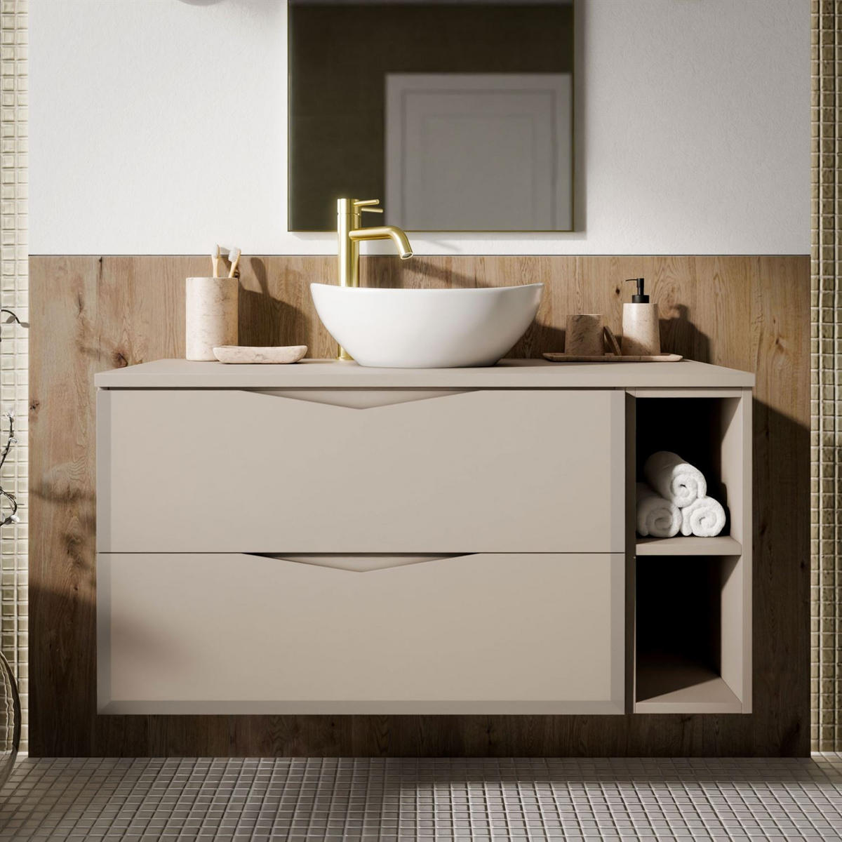 BADEZIMMERSET MIRA mit Regal II 80 cm - Kaschmir, Holzwerkstoff (80/50/46cm) - Lookway