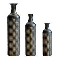 BODENVASE mit Rillenmuster, Metallvase 3tlg., Schwarz - Schwarz, Metall (83cm) - LVHOM