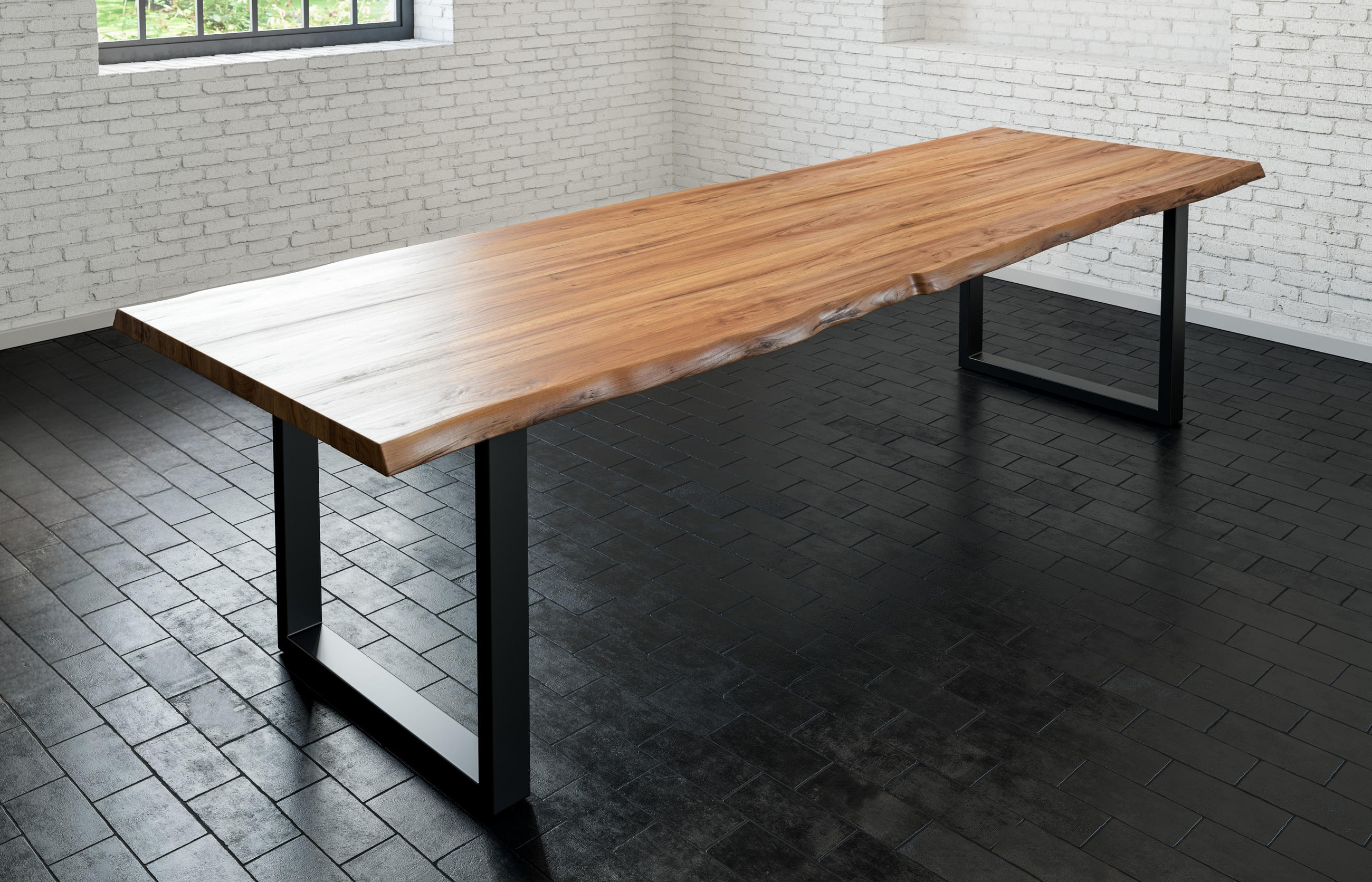 ESSTISCH LIAM - Beige/Schwarz, Holz/Metall (100/240/74cm) - SAM