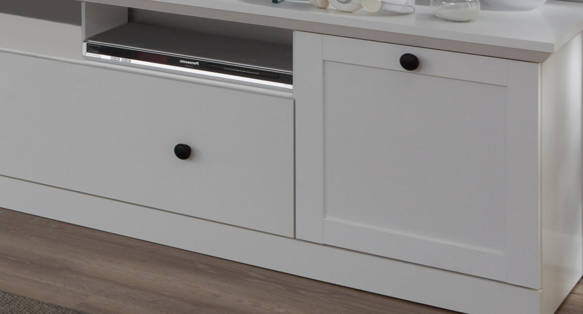 TV-LOWBOARD weiß matt 177 x 49 cm, Fernsehtisch im Landhaus-Stil - Silberfarben/Weiß, Holzwerkstoff/Metall (177/49/41cm) - Top.Furn