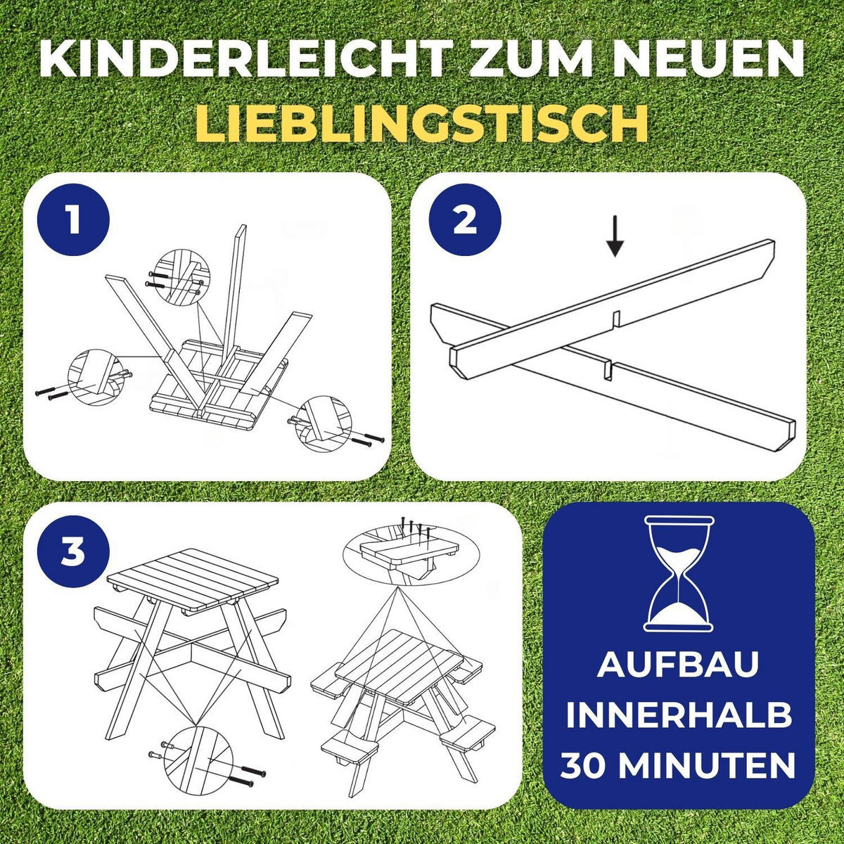 KINDER-PICKNICKTISCH ROMY 1 Tische 4 Sitze 109/109/56 cm - Braun, Holz - Coemo