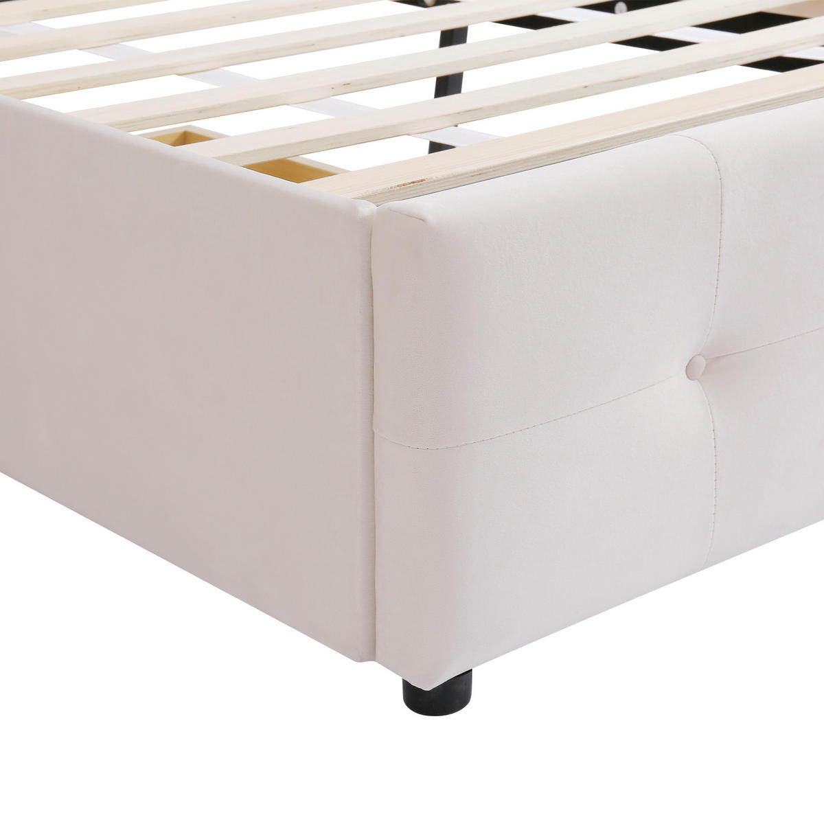 KINDEREINZELBETTEN aus Samtstoff 90x200 cm in Beige mit Schublade & Lattenrost - Beige, Textil (90/200cm) - Modfu