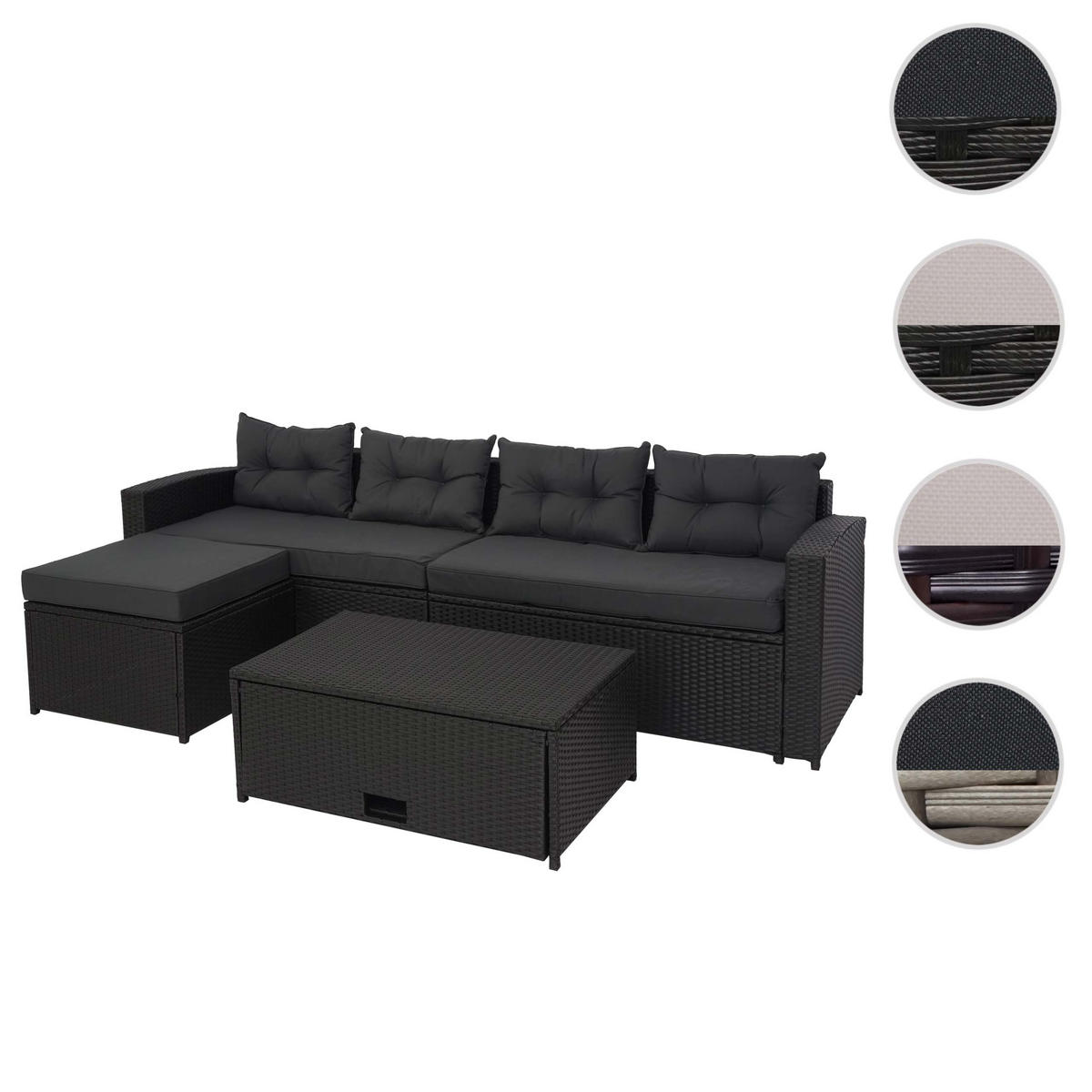POLY-RATTAN GARNITUR Schwarz, Anthrazit - Anthrazit/Schwarz, Kunststoff - MCW
