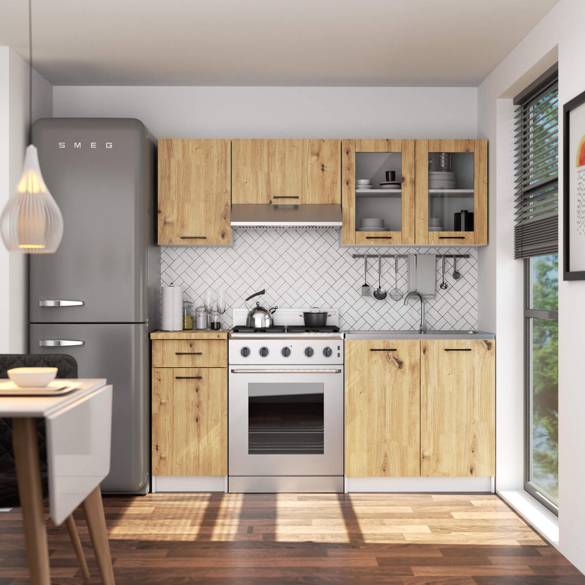 HÄNGESCHRANK Weiß, Eiche Artisan 58/80/30,5 - Weiß/Eiche Artisan, Holzwerkstoff (80/58/30cm) - RAUMHIRSCH FURNITURE