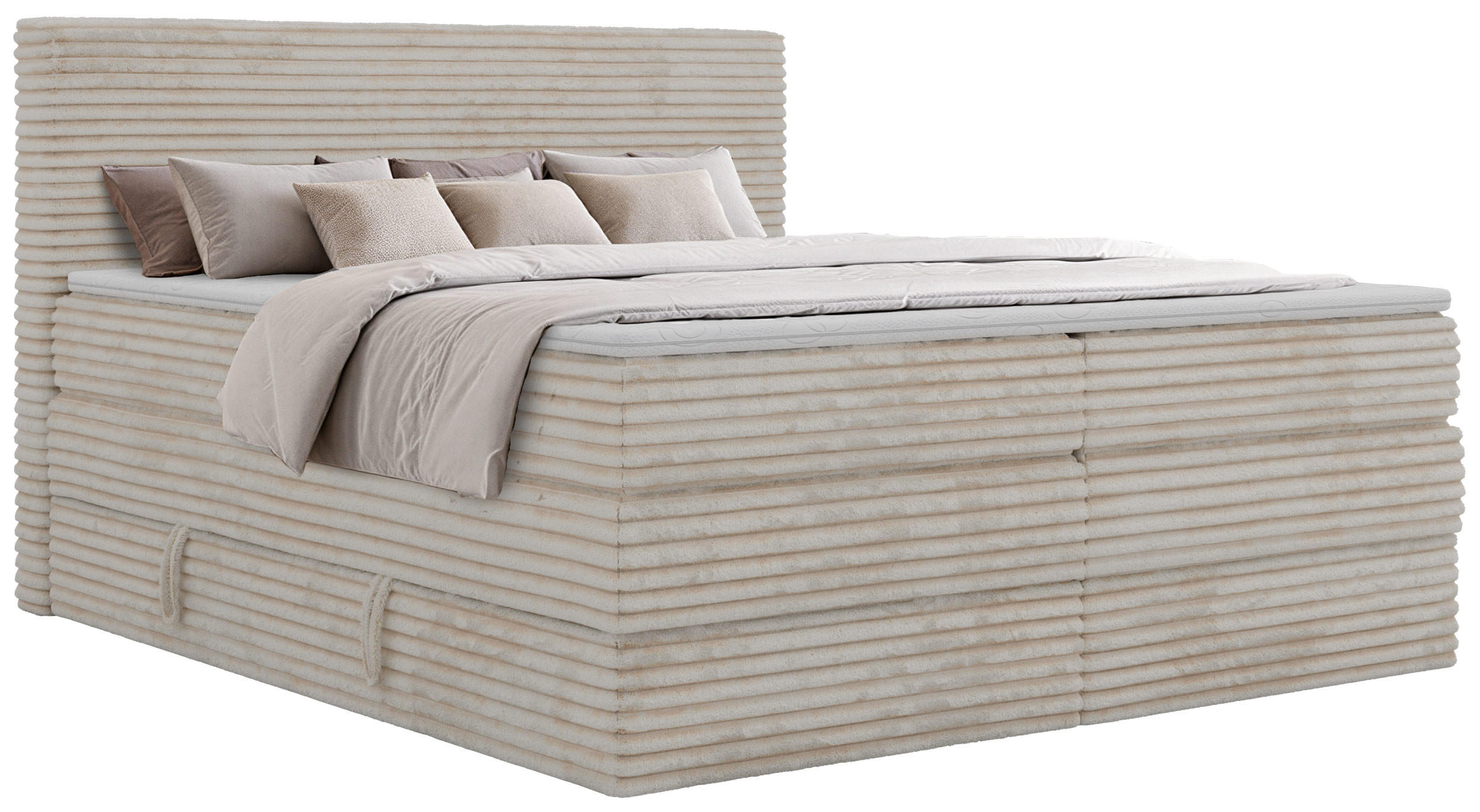 BOXSPRINGBETT TILION KING 140/200 - Beige Cord - Topper Visco - H3 - Beige/Schwarz, Kunststoff/Textil (140/200cm) - MKS