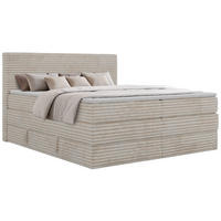 BOXSPRINGBETT TILION KING 140/200 - Beige Cord - Topper Visco - H3 - Beige/Schwarz, Kunststoff/Textil (140/200cm) - MKS