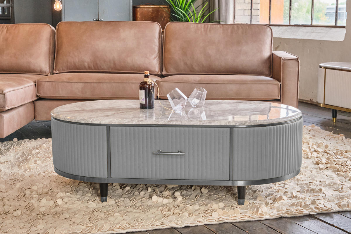 COUCHTISCH MARIA Grau Kunstleder - Schwarz/Grau, Textil/Metall (70/130/45cm) - KAWOLA