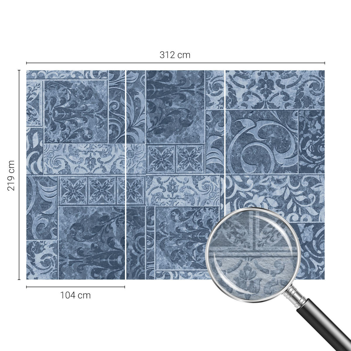 FOTOTAPETE 312x219 cm - Pflanzenornamente - Blau, Textil (312/219cm) - Wallfluent