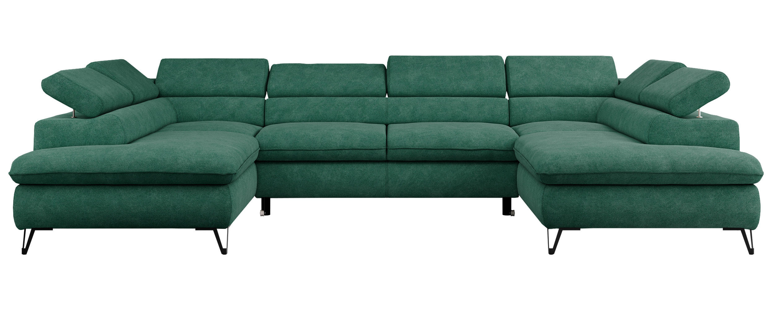 WOHNLANDSCHAFT PETER U Struktur Türkis - Türkis/Schwarz, Textil/Metall (346/76/208cm) - MKS