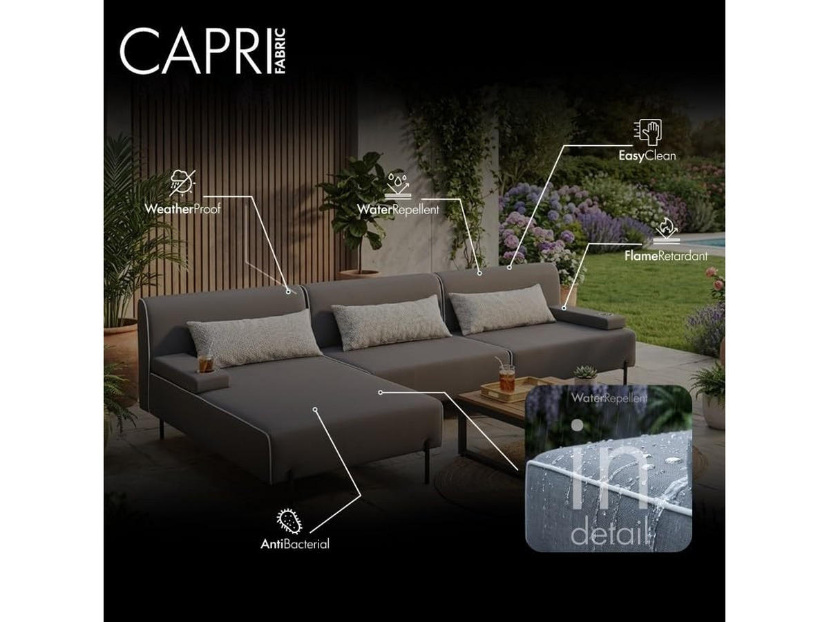 GARTENMÖBEL Set 2 x Sofa und Sessel, BORNEO, UV-beständig, Solide Konstruktion, HR-Schaumfüllung, Wetterfeste Bezugstoff, Beige - Beige, Holz - Trada