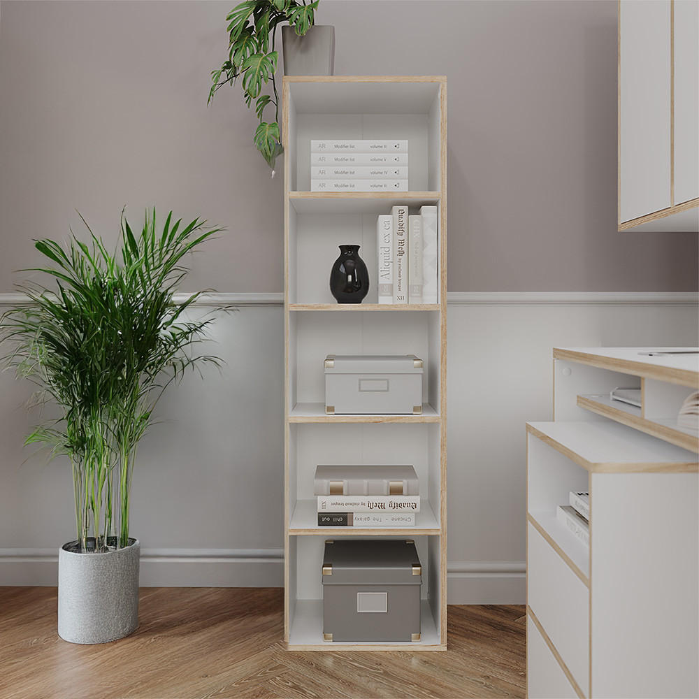 BÜCHERREGAL Tetrix Weiß 40 x 140 cm mit 5 Fächern - Beige/Weiß, Holzwerkstoff (40/140/30cm) - Vicco