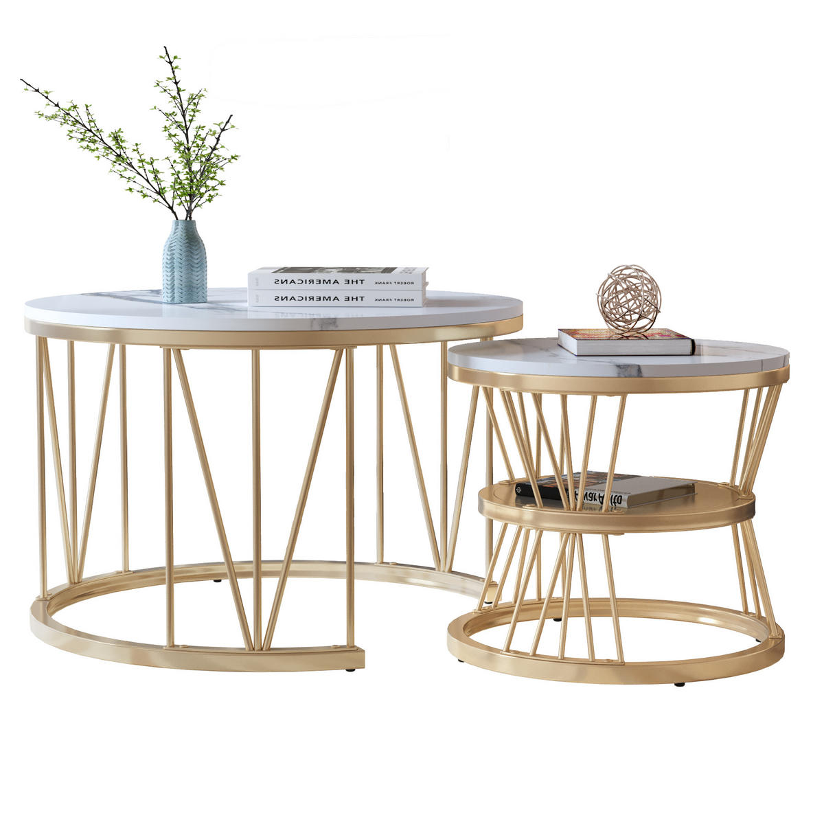 COUCHTISCH 2er Set Beistelltisch Rund, Gold - Goldfarben, Metall (70/70/45cm)
