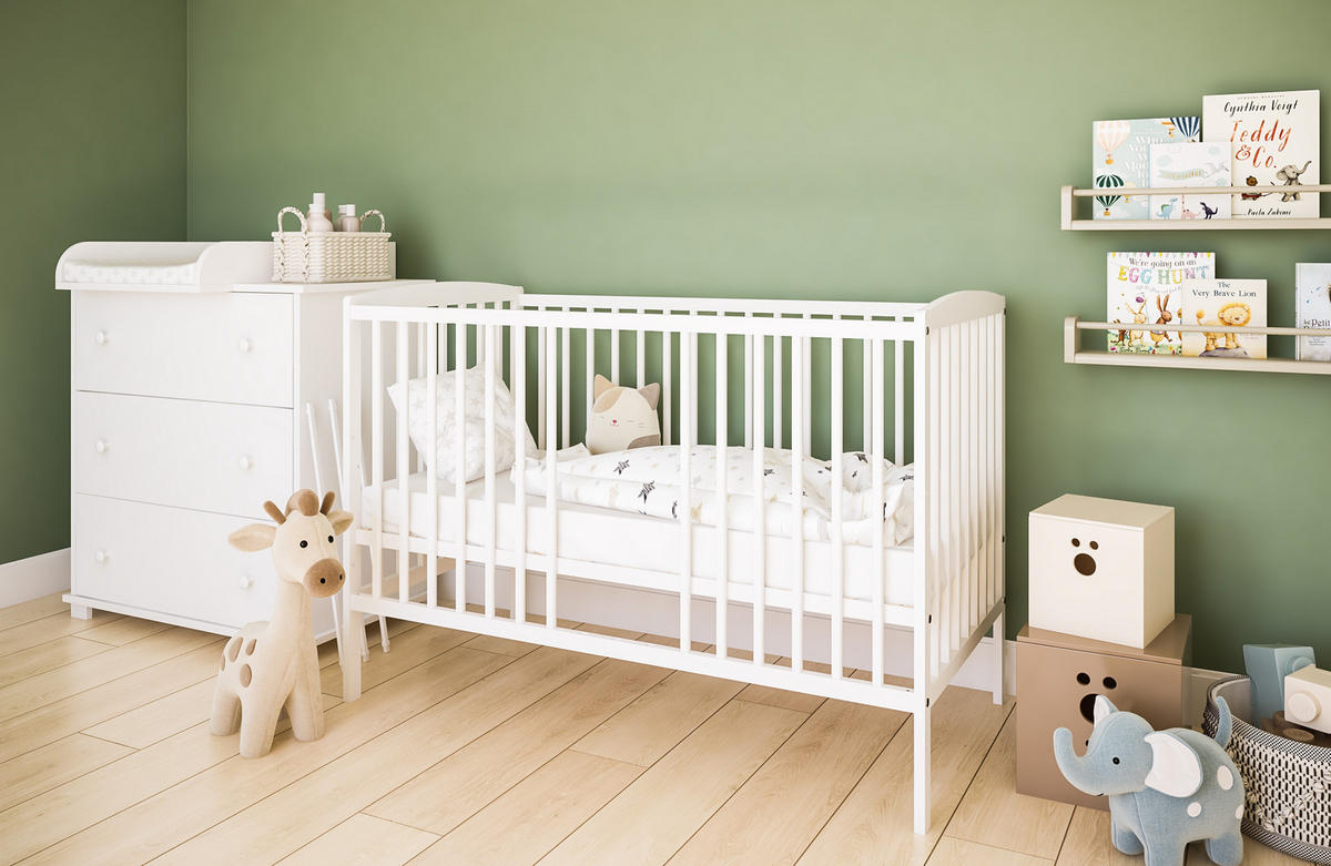 GITTERBETT Elva 2in1 mit Matratze - Weiß, Holz - kiki design
