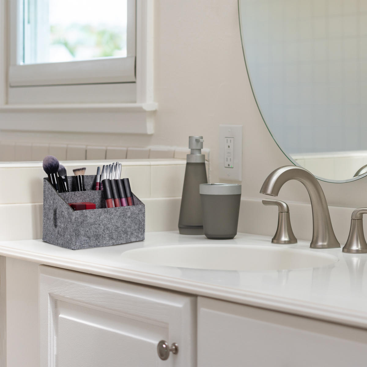 2XSCHREIBTISCH-ORGANIZER - Grau, Textil (14.5/18/14cm) - Relaxdays