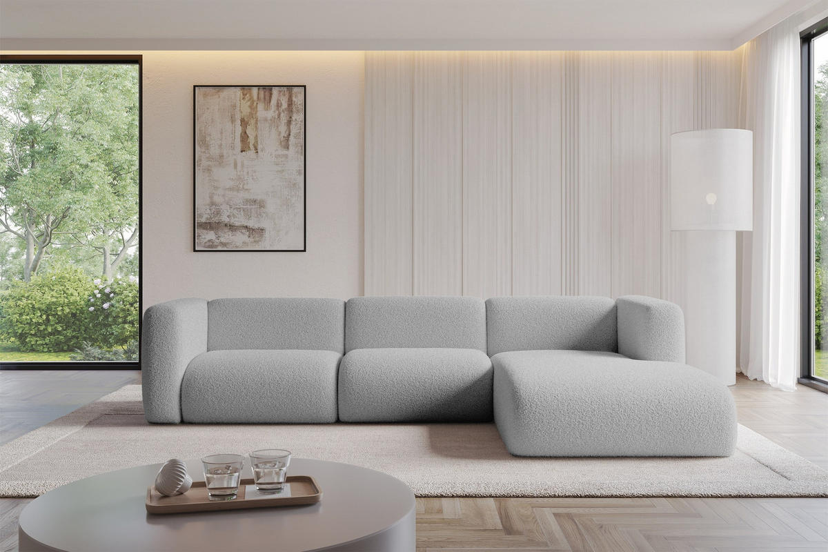 ECKSOFA Ottomane Rechts MIRA-L2 318x179x89 Hellgrau Bouclé - Silberfarben/Hellgrau, Holzwerkstoff/Kunststoff (318/179cm) - ALTDECOR