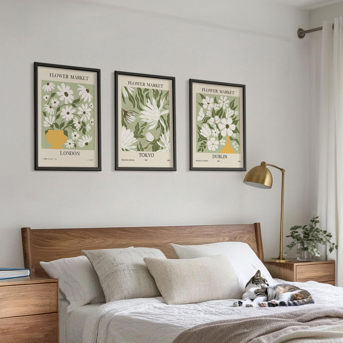 WANDBILDER 3er-Set - 40x60 cm Schwarzer Rahmen - Blumenmuster London Tokio Dublin - Schwarz, Kunststoff (40/60cm) - ArtPrintCave
