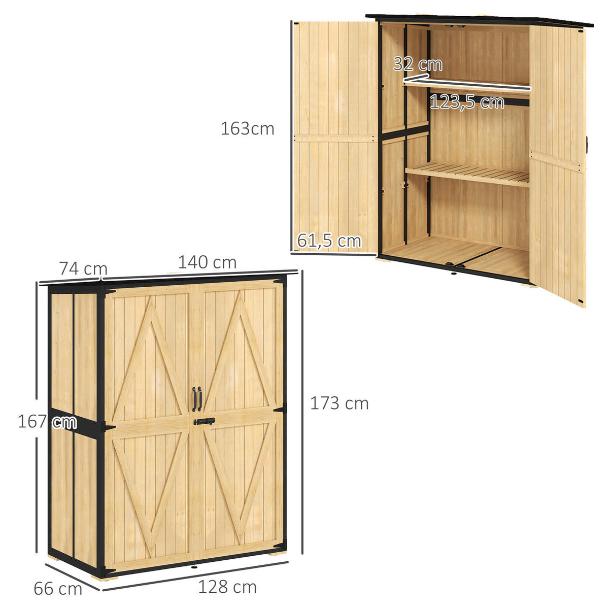 GARTENSCHRANK DE-09217 Naturholz - Naturfarben, Holz (74/173/140cm) - ComfortXL