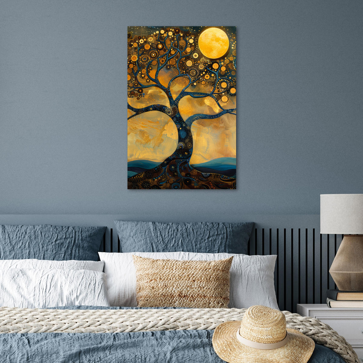 POSTER Baum - Mond - Blumen - Gold - Kunst 40x60 cm - Orange, Papier (40/60/0.1cm) - MuchoWow
