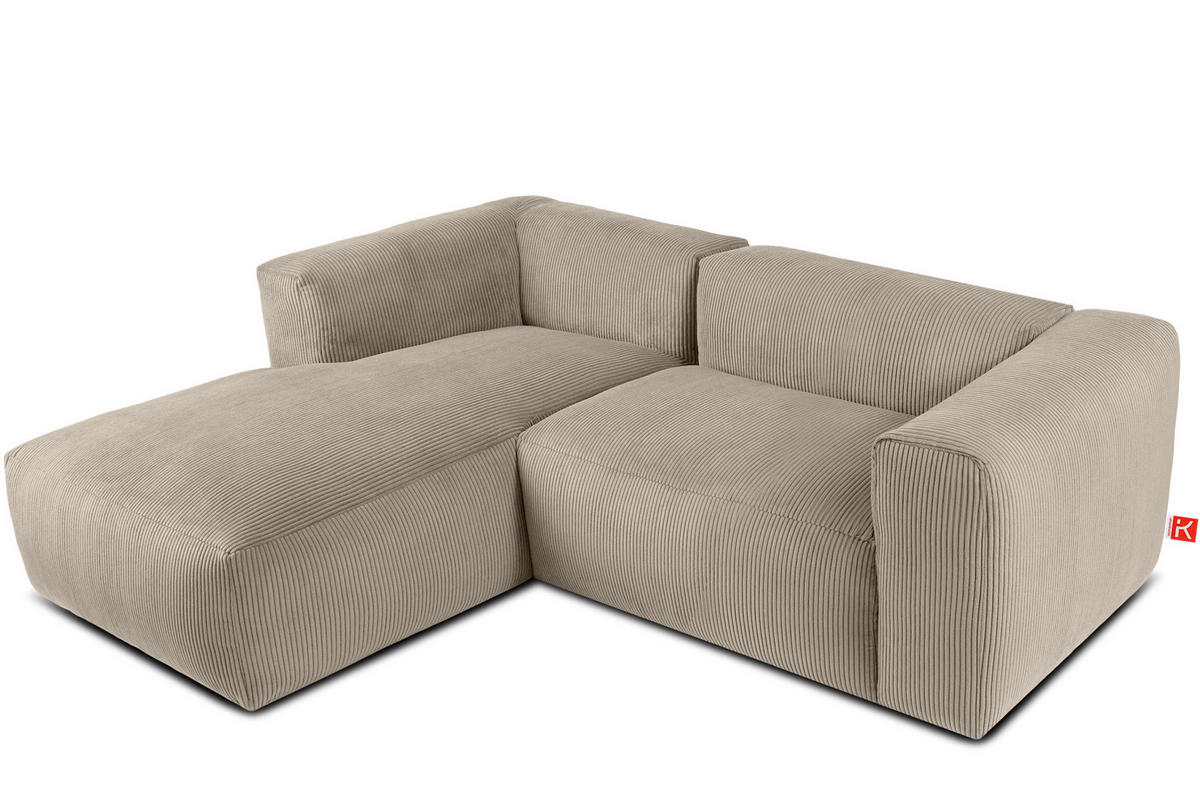 ECKMODULSOFA-LINKS BUFFO 3/4 Sitzer mit extrem weicher Sitzfläche, Kordstoff, beige - Beige, Textil (237/180cm) - KONSIMO®