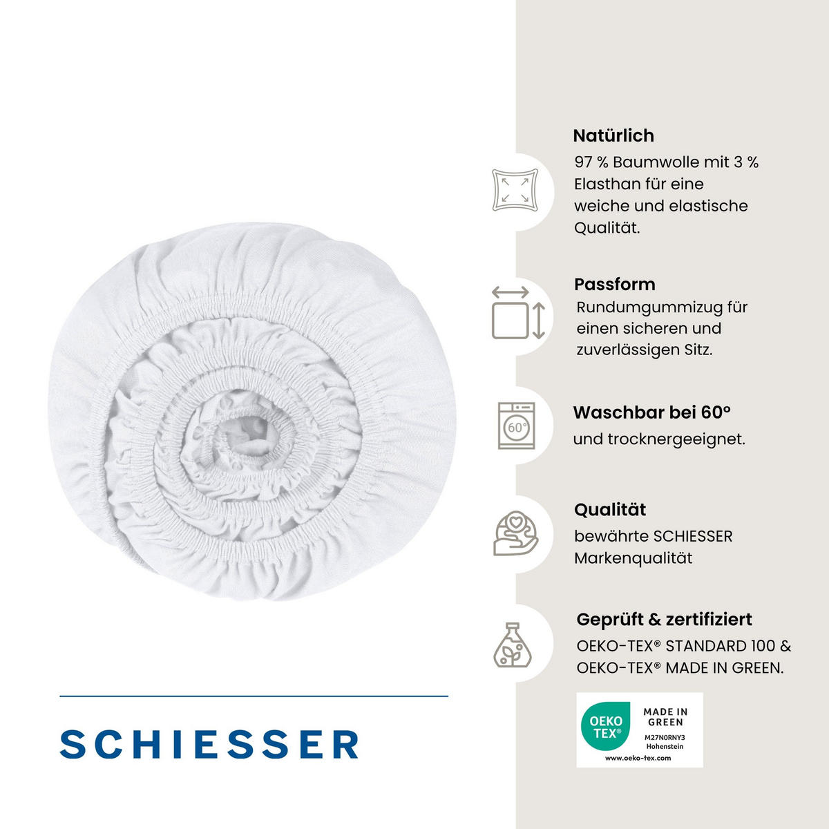 SPANNBETTLAKEN Elli 97 % Baumwolle, 3 % Elasthan 150x200 cm Weiß - Weiß, Textil (150/200cm) - SCHIESSER