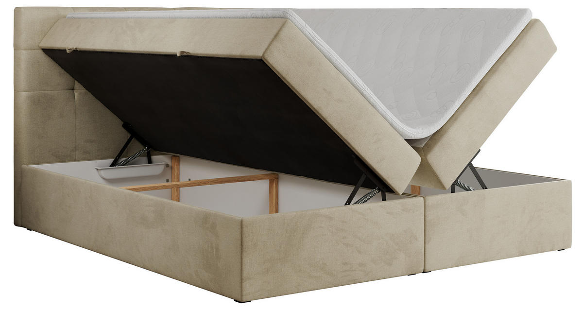 BOXBETT CENTO 160/200 Beige Velvet - H4 - Beige, Holz/Textil (160/200cm) - MKS