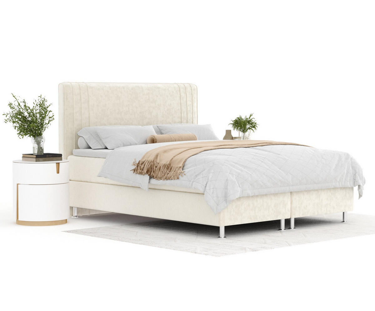 BOXSPRINGBETT Casone Creme 200/200 cm mit Latex-Topper - Silberfarben/Creme, Holz/Holzwerkstoff (200/200cm) - Maison de Reve