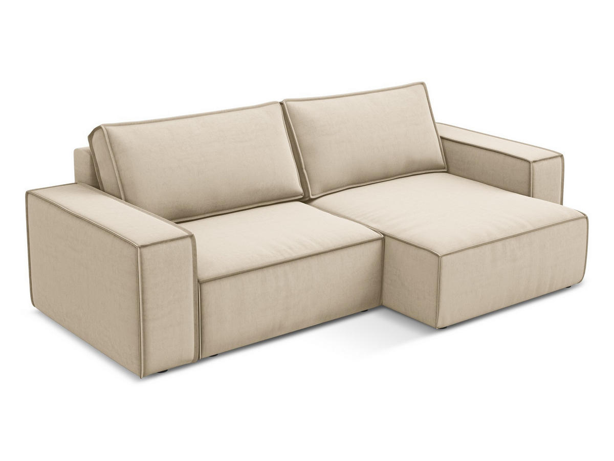 ECKSOFA mit Schlaffunktion Samt Stoff Beige - Beige/Creme, Kunststoff/Textil (257/148cm) - Makamii