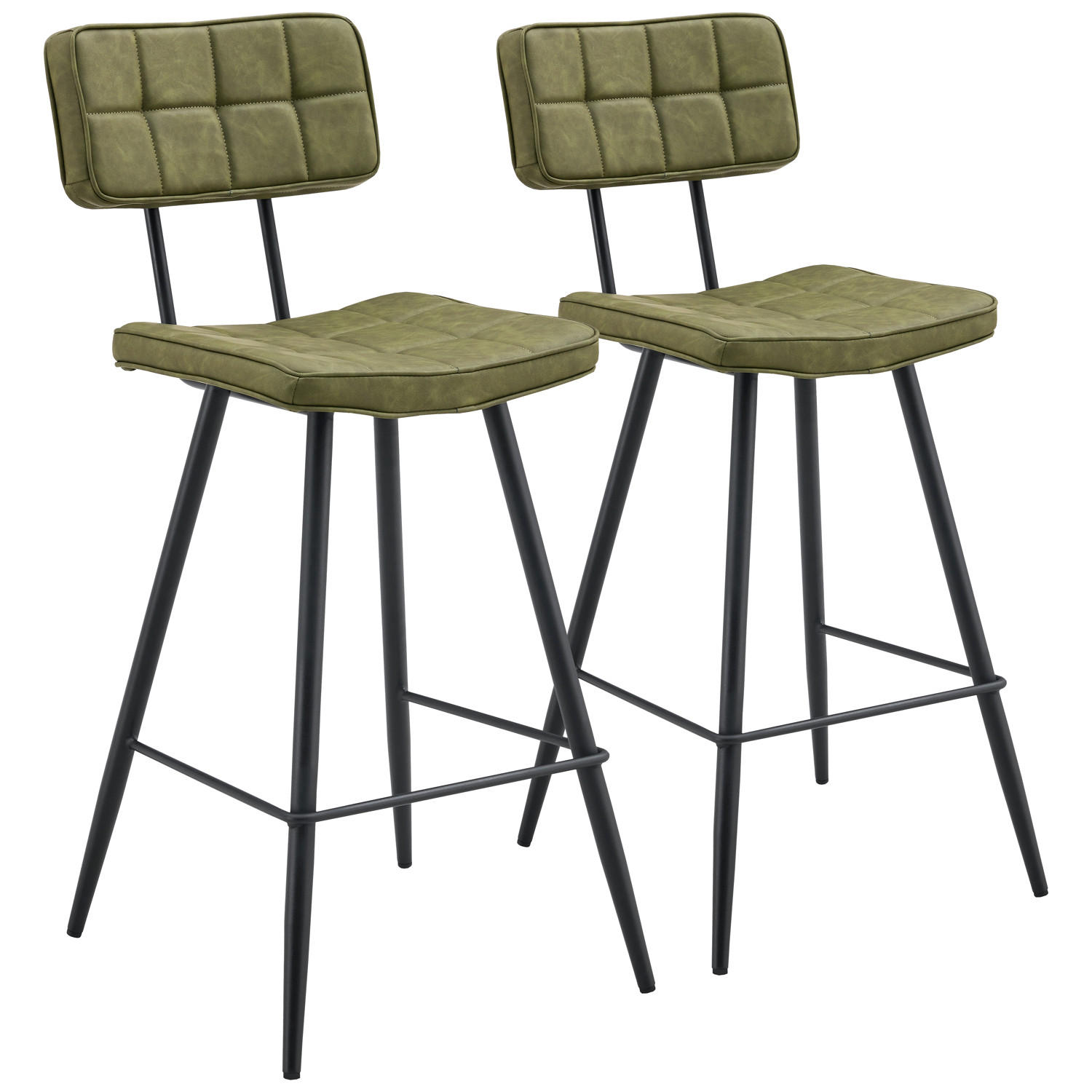 BARHOCKER Fernand Grün 2er-Set - Grün, Leder (43/95/56cm) - Happy Garden