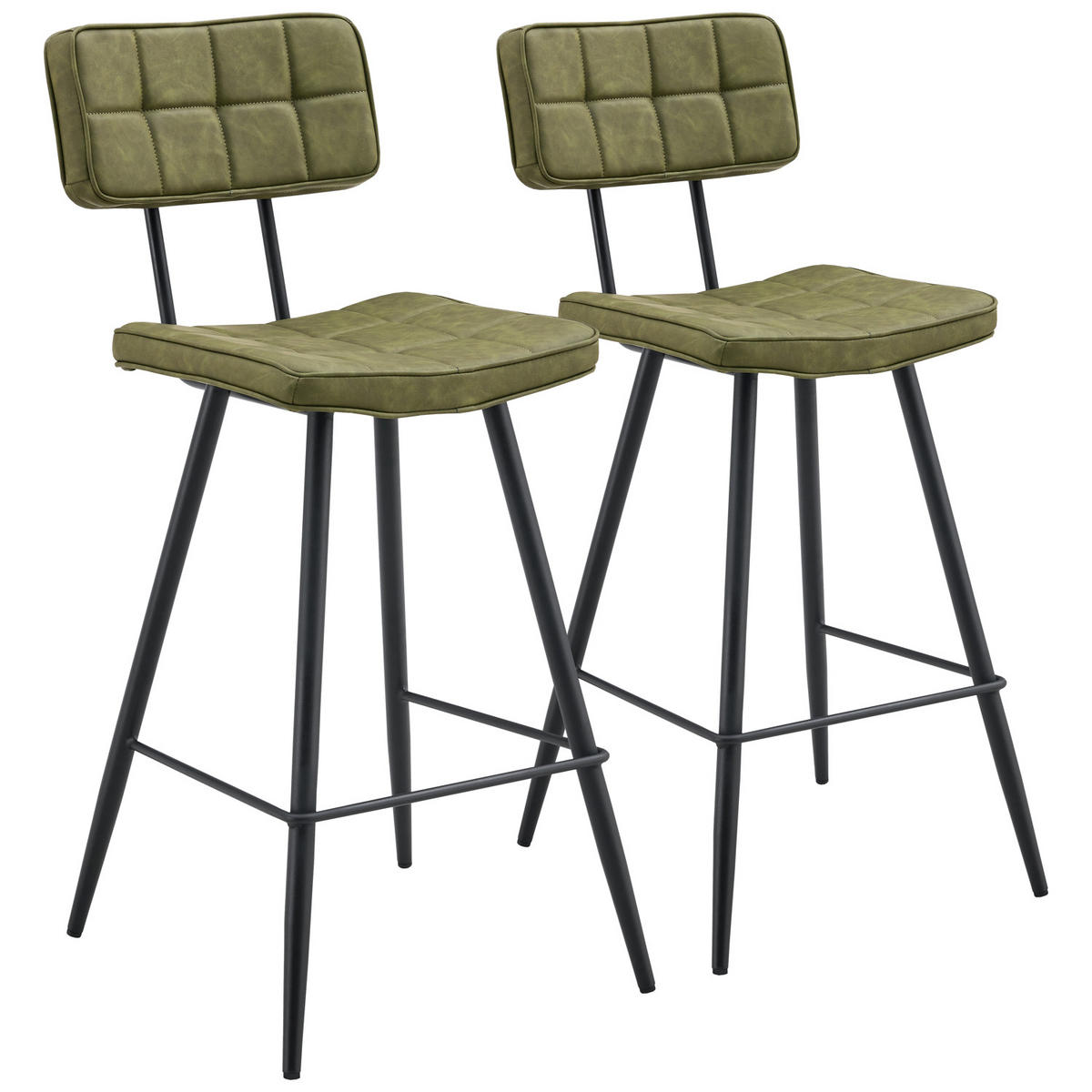 BARHOCKER Fernand Grün 2er-Set - Grün, Leder (43/95/56cm) - Happy Garden