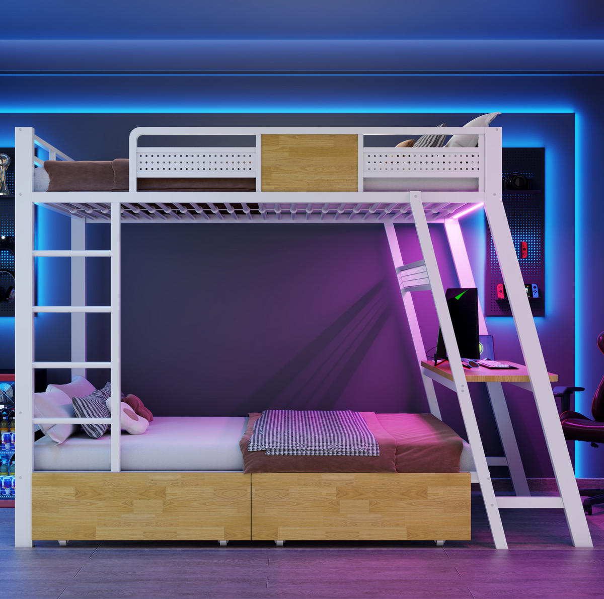 ETAGENBETT 90/200 cm mit Schreibtisch, Weiß - Weiß, Metall (90/200cm) - OKMYHOME