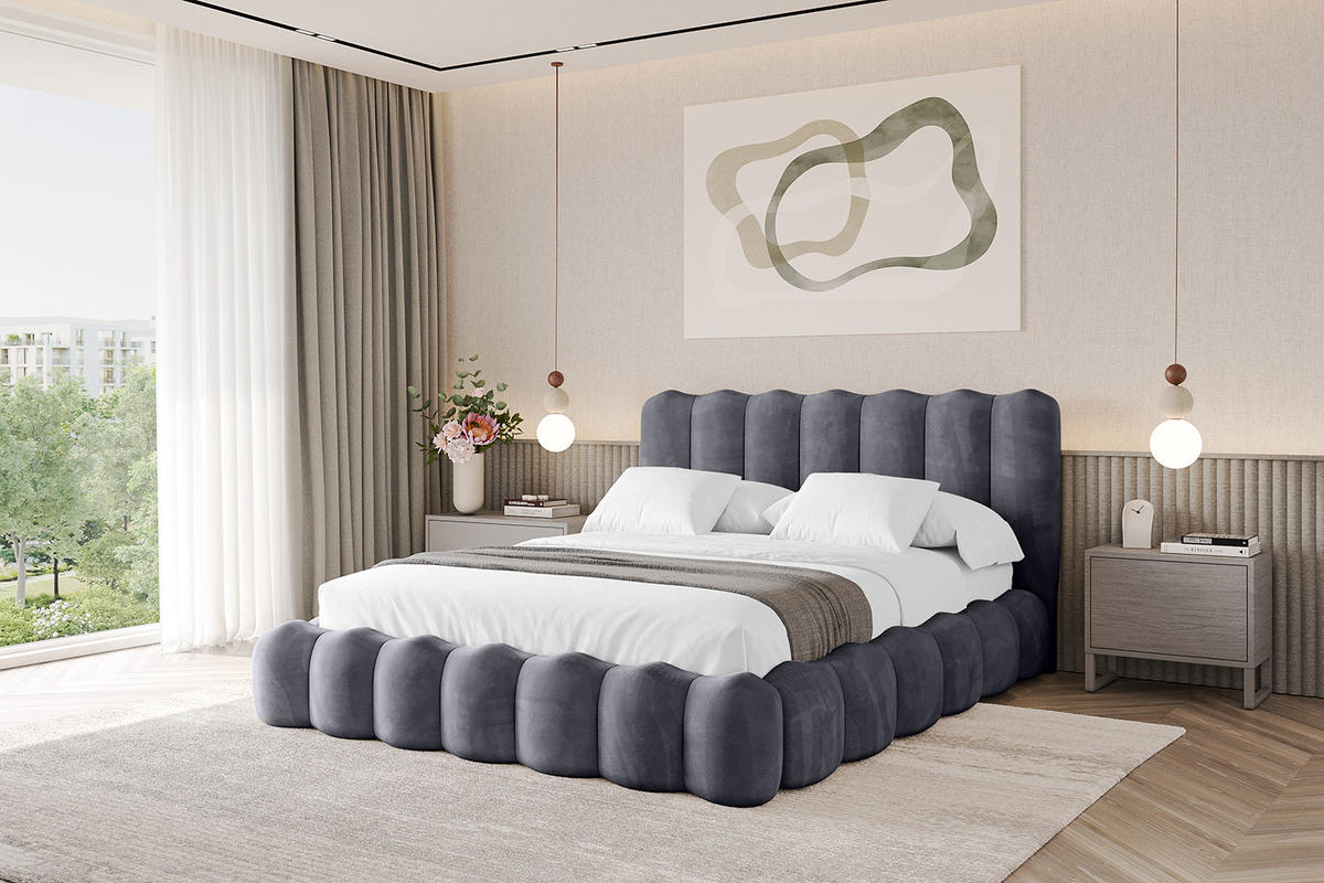 POLSTERBETT mit Bettkasten und Lattenrost, Boxbett ohne Matratze - SORA 160x200 Dunkelgrau - Dunkelgrau, Holzwerkstoff/Textil (160/200cm) - ALTDECOR