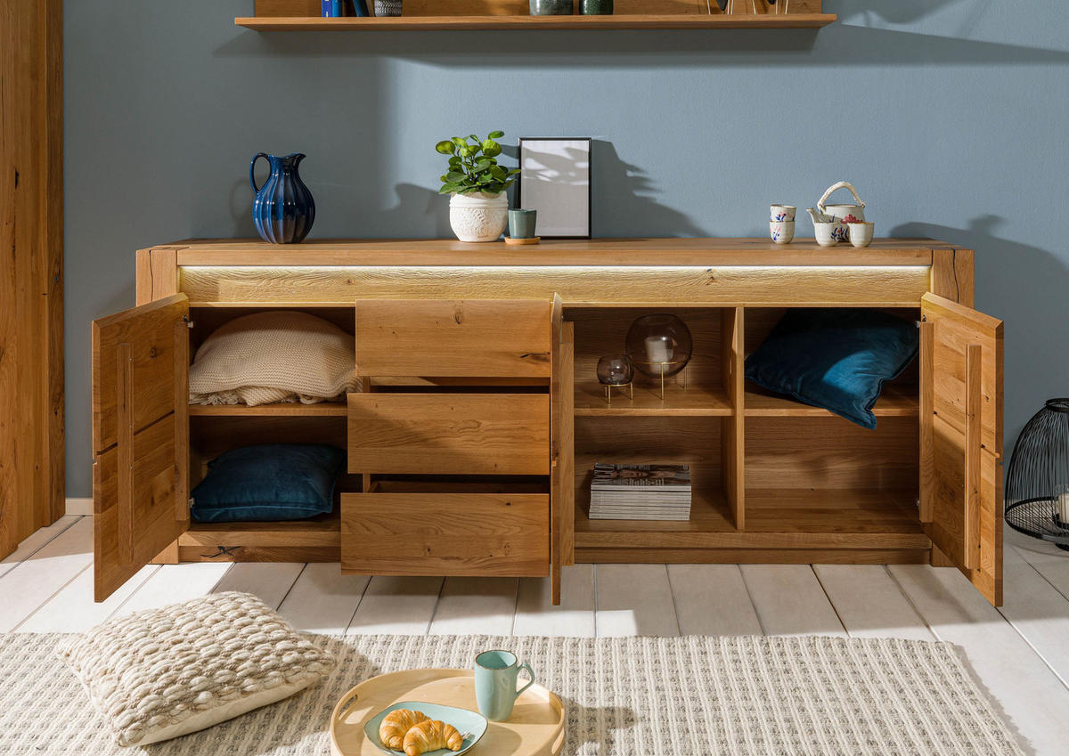 SIDEBOARD Wildeiche 223x40x85 braun geölt KENT #331 - Braun, Holz (223/85/40cm) - Massivmoebel24