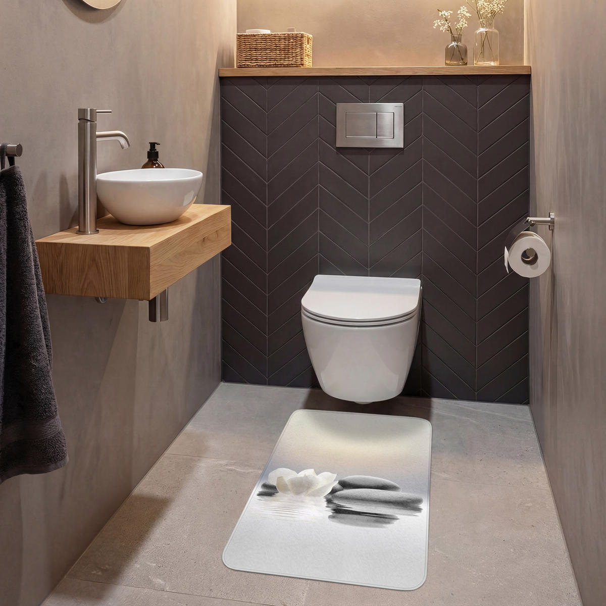WC PŘEDLOŽKA Kameny - Lotos - Bílý - Voda - Zen 50x80 cm - bílá, textil/plast (50/1cm) - OnlyWow