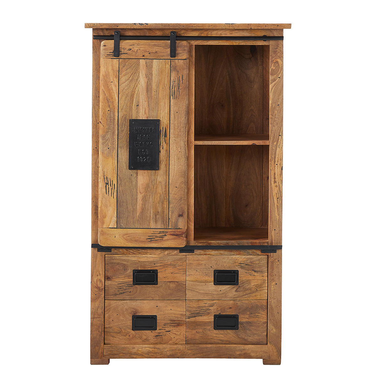 HIGHBOARD - Mango massiv / Eisen - Mango / Schwarz - Braun, Holz/Metall (90/150/45cm) - home24