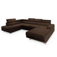 WOHNLANDSCHAFT SIENA L-S Braun Velours-Stoff mit Schlaffunktion - Braun, Holz (335/89/190cm) - MASSENO