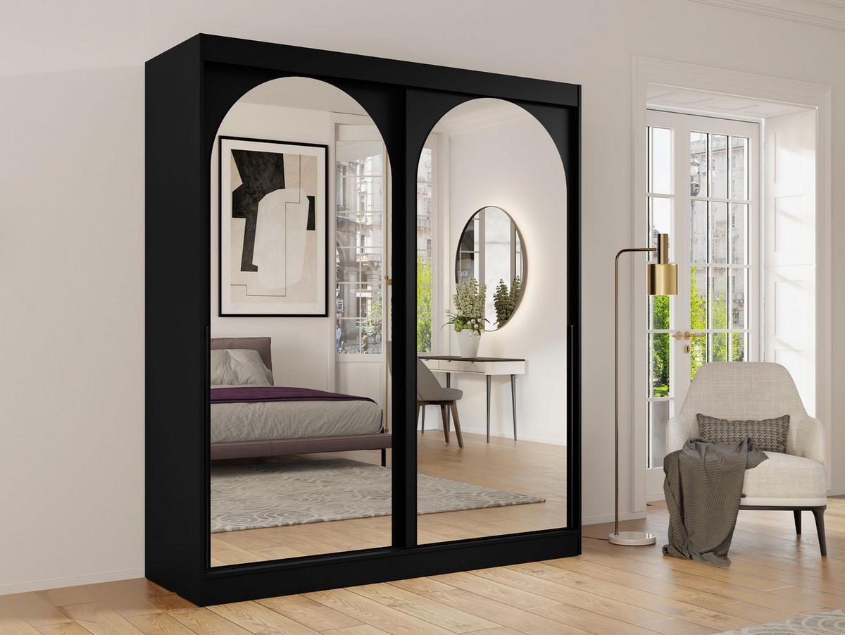 SCHIEBETÜRENSCHRANK Modin 180 - Schwarz, Holzwerkstoff/Kunststoff (180/216/65cm) - MIRJAN24