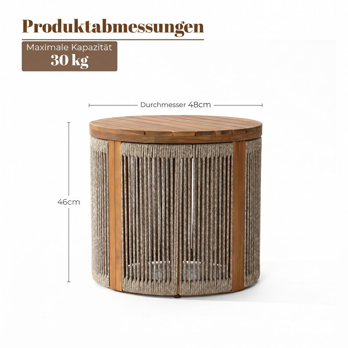 RUNDER Couchtisch Outdoor | Ø48 x H46 cm - Braun, Holz (48/48/46cm) - Hometopia