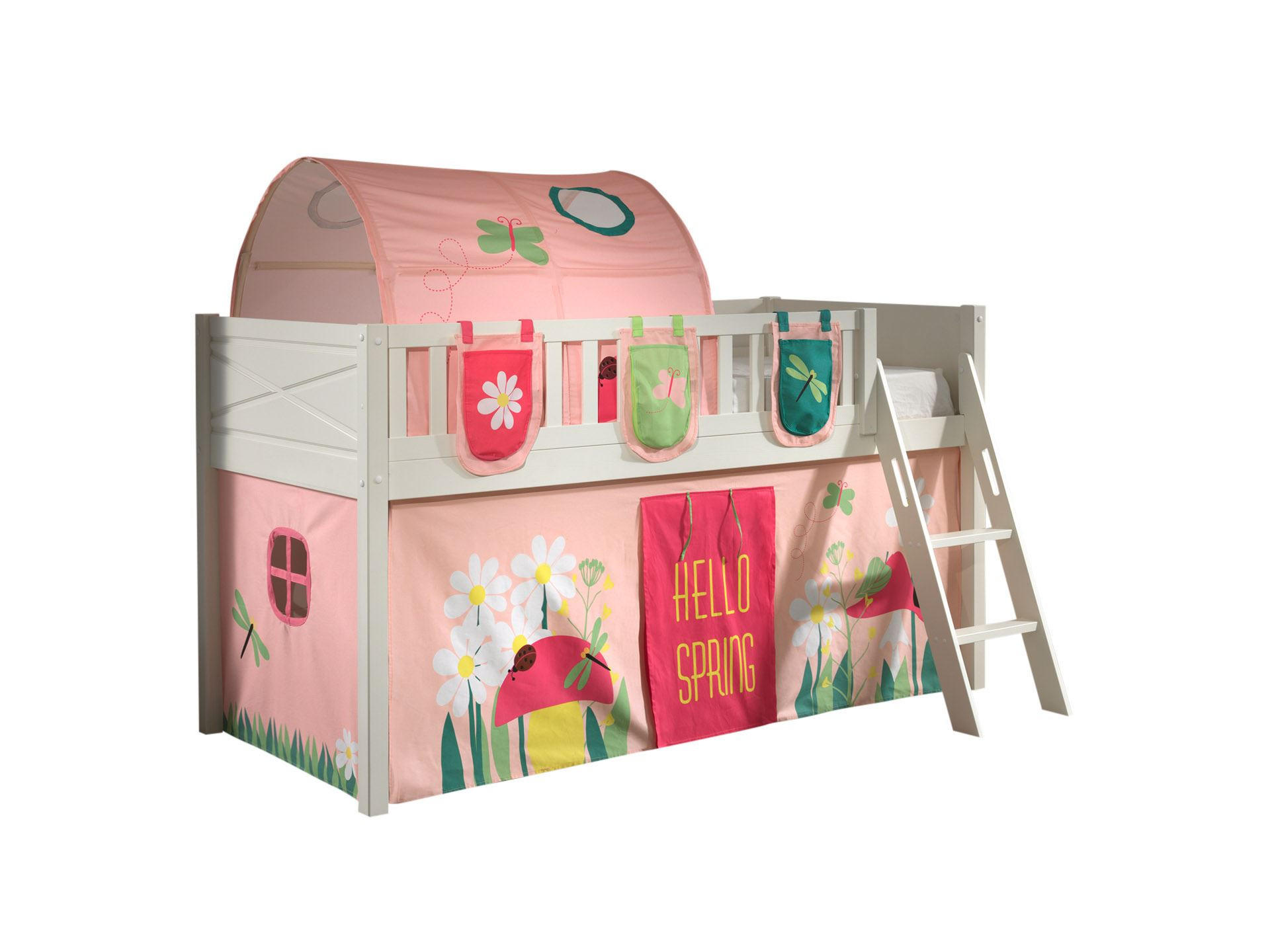 KINDERBETT Karyl 208x114x135 Massivholz Weiß Textilset Spring 4 - Hellrosa/Weiß, Holz (90/200cm) - 58aufmkessel
