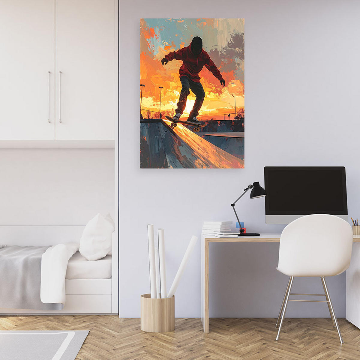 WANDBILD, Skater Skatepark - Orange, Textil (40/60cm) - Feeby