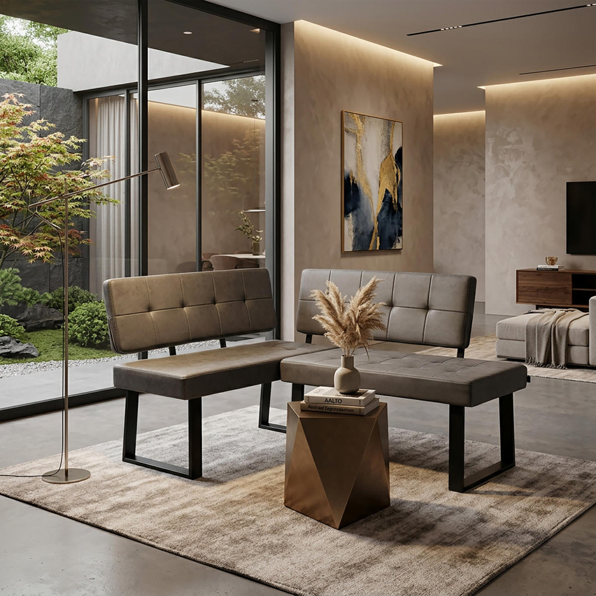 SITZBANK SIGFRID - Grau, Textil/Metall (100/48/56cm) - B&D Home